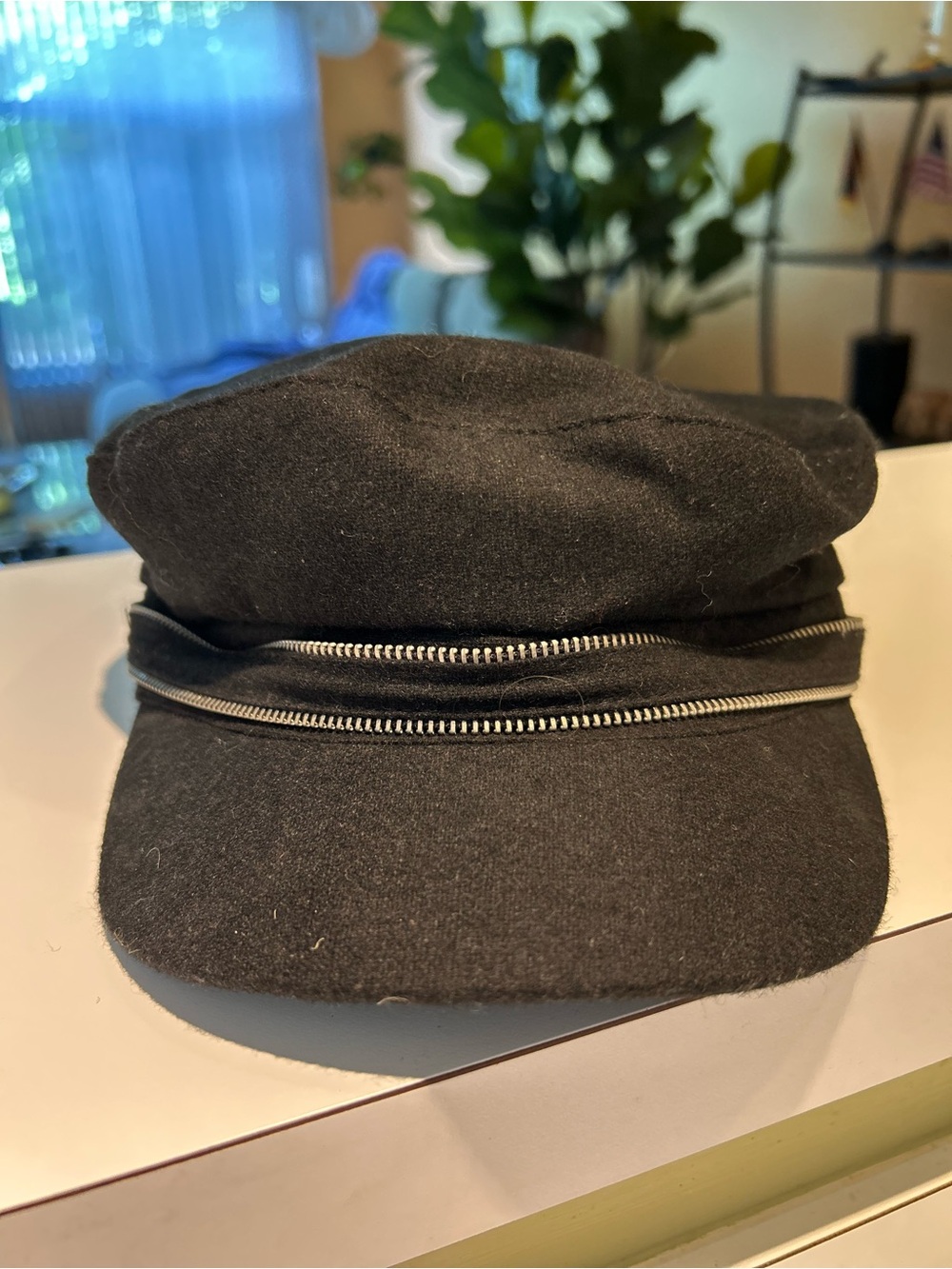August Hats Black Wool Fiddler Cap with Silver Accent Zips